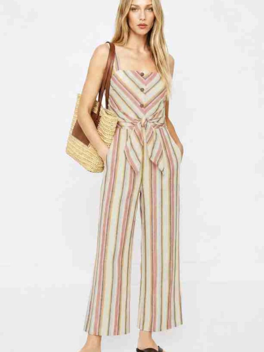 Saylor Ilhan Chevron Striped Tie Waist Button Front Jumpsuit Multicolor Sz M - Picture 13 of 14